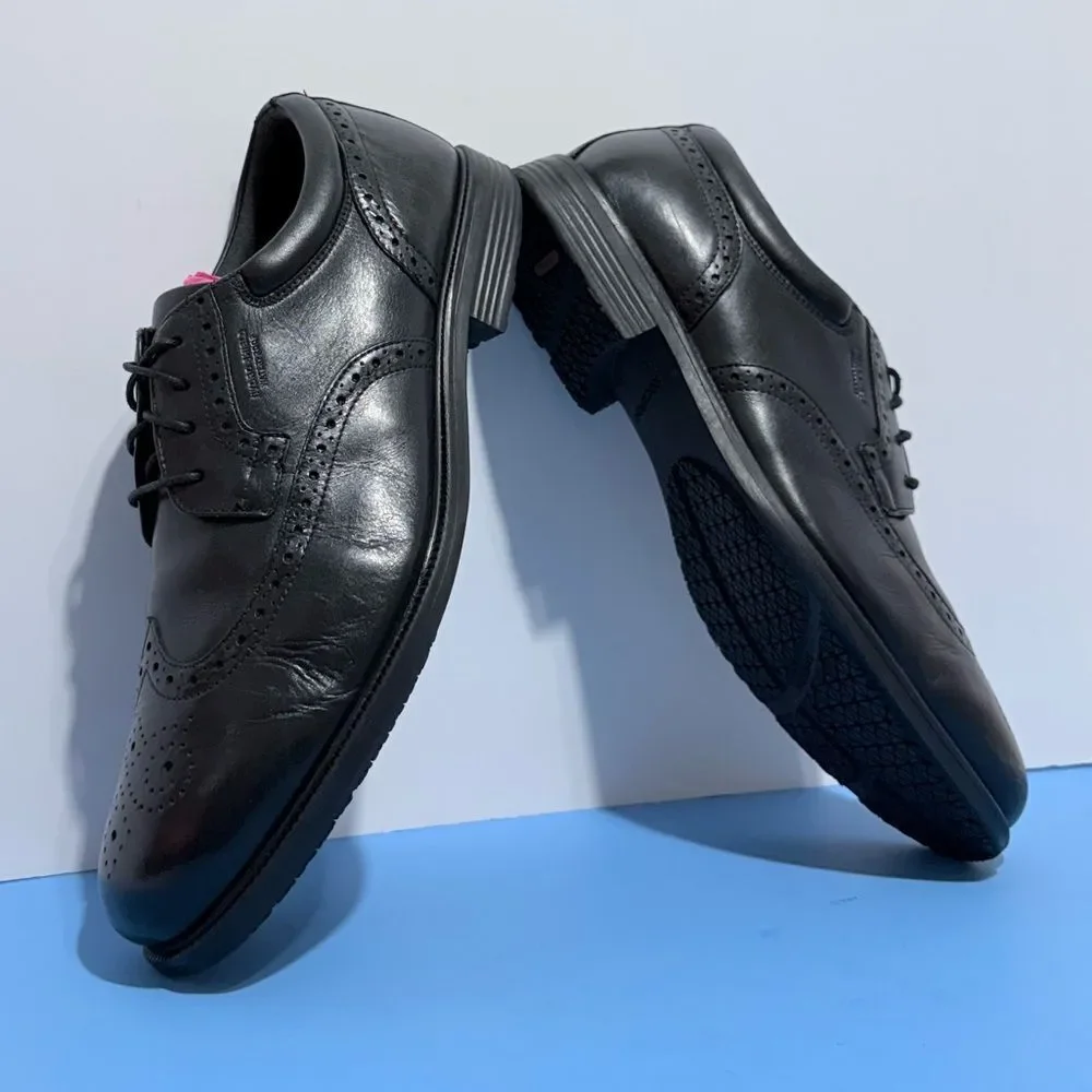 Rockport Men’s Wingtip Oxford Shoes – Black Leather, Waterproof, Size 12”